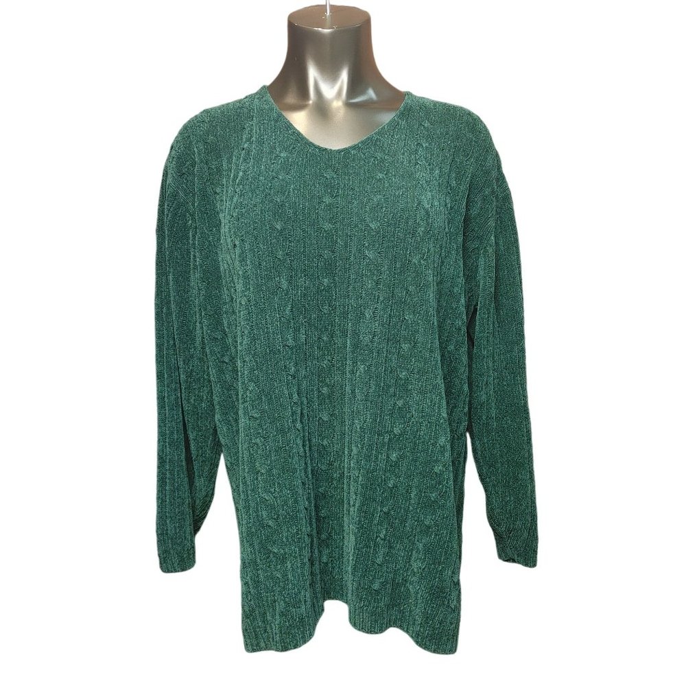 Partners Women's Green Long Sleeve V-Neck Soft Wool Knit Sweater Large